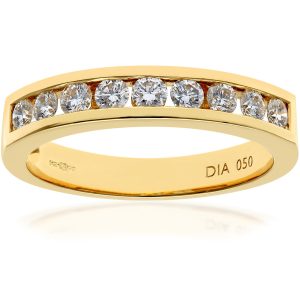 Diamant L’Eternel Womens 18ct Yellow Gold Certified Half Carat IJ/I Diamond Channel Set Eternity Ring – Size N