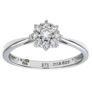 Diamant L’Eternel Womens Round Brilliant 0.25ct I/I1 Certified Diamonds 9ct White Gold Cluster Ring – Size J
