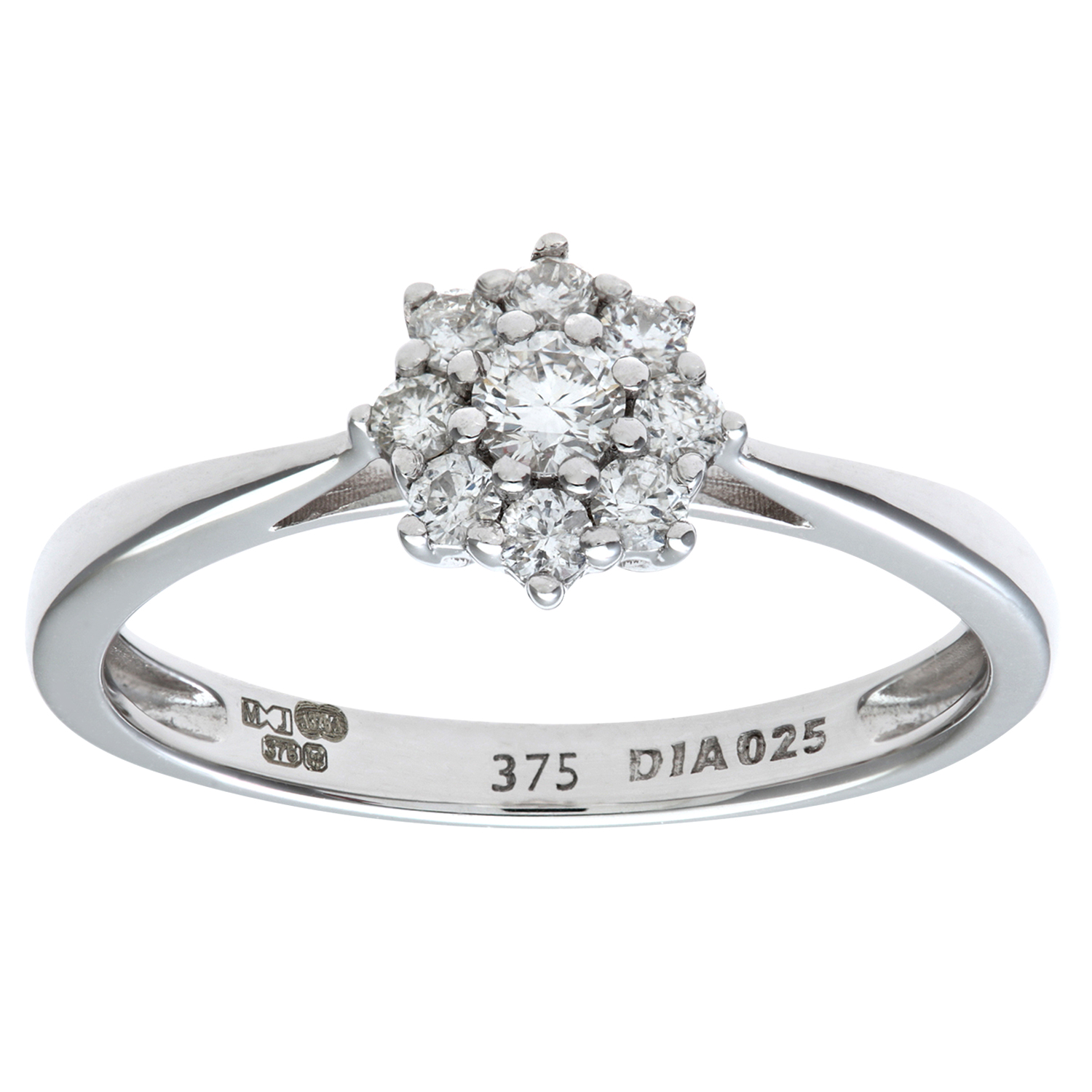 Diamant L'Eternel Womens Round Brilliant 0.25ct I/I1 Certified Diamonds 9ct White Gold Cluster Ring - Size J