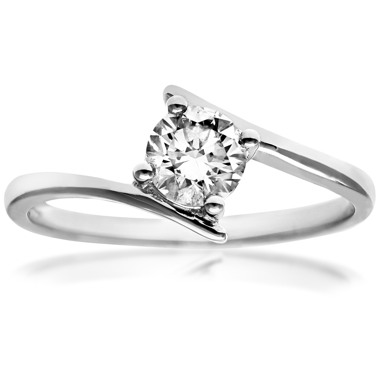 Diamant L'Eternel Womens 18ct White Gold 0.50ct Brilliant Cut Certified Diamond Solitare Crossover Ring - Size P