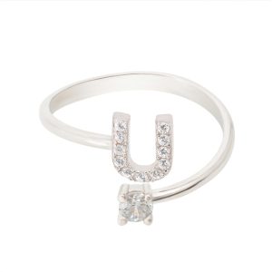 Latelita Womens Initial Ring Silver U – White Sterling Silver – One Size