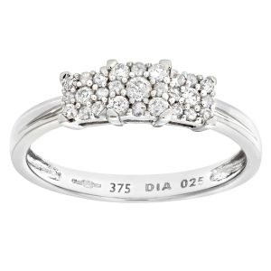 Diamant L’Eternel Womens 9ct White Gold Diamond Cluster Ladies Ring – Size V