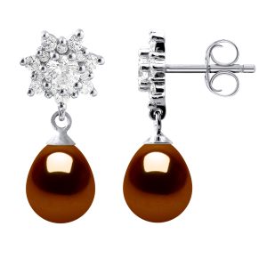 Diadema Womens Earrings Dangle Freshwater Pearls 7-8mm Chocolate Pears Jewelery 925 – Brown Silver – One Size