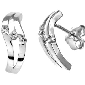 Diamant L’Eternel Womens 9ct White Gold Triology Cubic Zirconia Double Wave Hoop Earrings – One Size