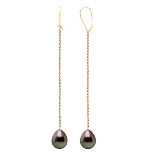 Ateliers Saint Germain Womens Earrings Real Cultured Tahiti Pearls Pear 10-11 mm – Yellow Gold – One Size
