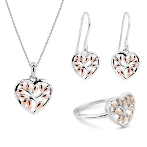 Orphelia ‘Afia’ WoMens 925 Sterling Silver Set: Necklace + Earrings + Ring – Silver/Rose SET-7474 – Silver & Rose Gold – Size Q