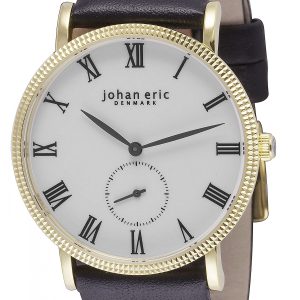 Johan Eric Mens watch, yellow gold case, white dial, black leather – One Size