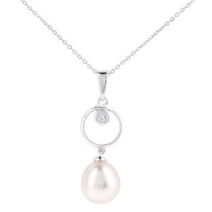 Diamant L’Eternel Womens 9ct White Gold, 0.03ct Diamond with Cultured pearl Pendant – One Size
