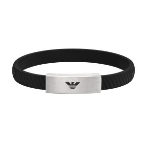 Emporio Armani Crucial Stainless Metal & Black Silicone Mens Emblem Bracelet EGS2996040
