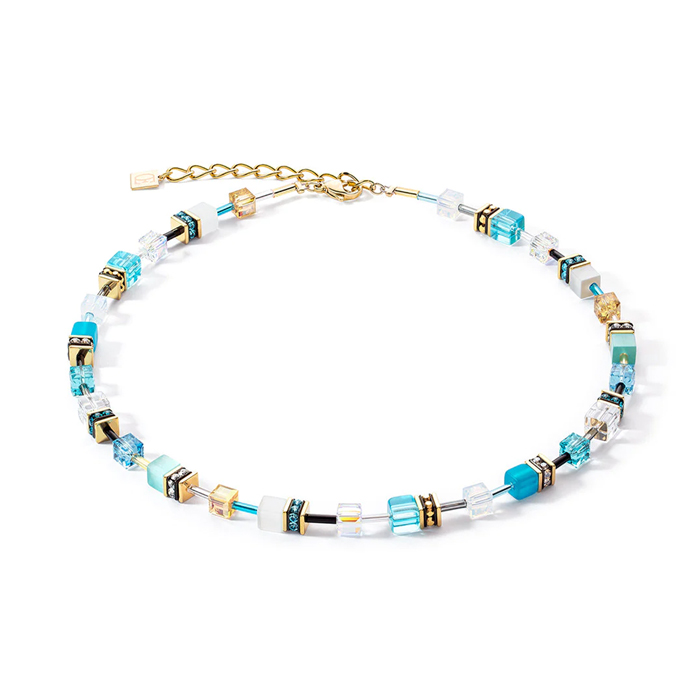Coeur De Lion GeoCUBE® Yellow Plated Turquoise Beaded Necklace 2838/10-0616