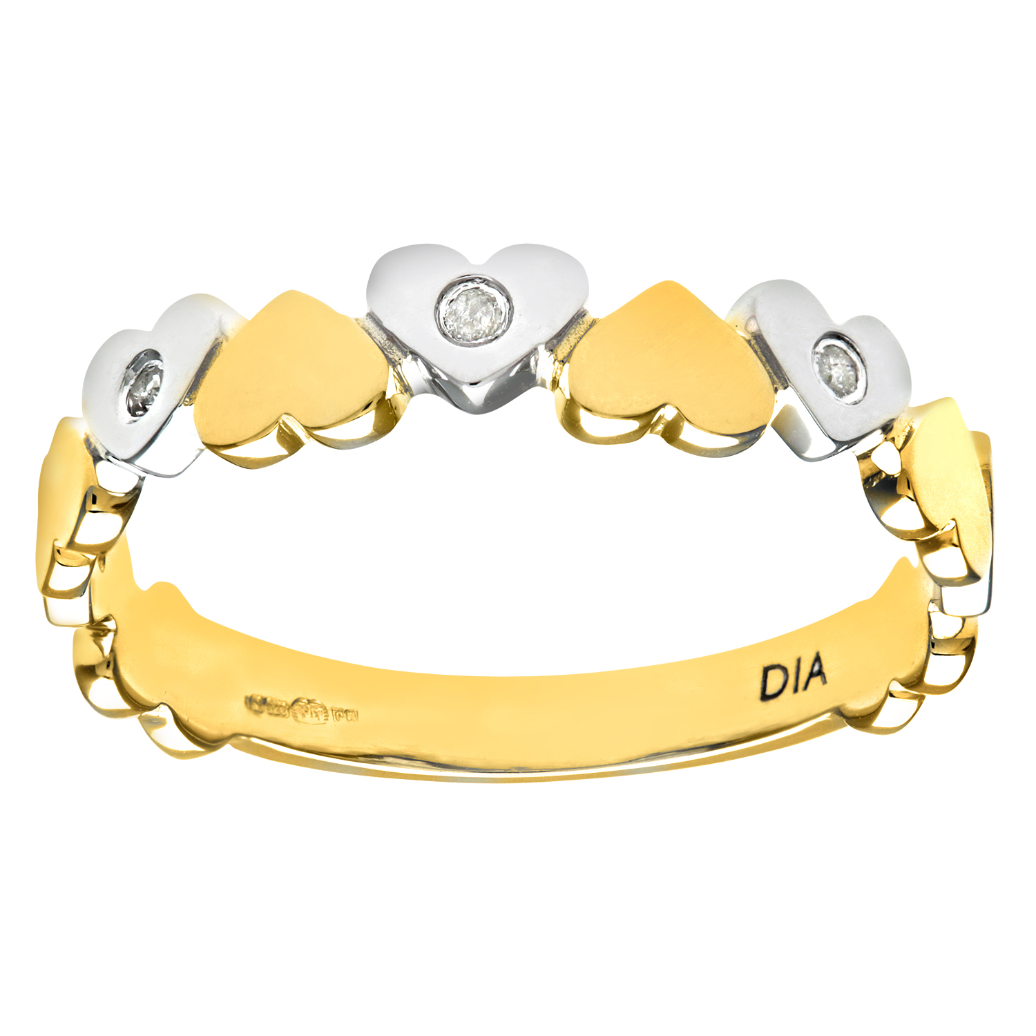 Diamant L'Eternel Womens Ladies 9ct Yellow Gold Diamond Hearts Ring - Yellow/White - Size M