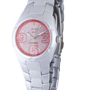 Chronotech Womens Red Dial Stainless Steel Watch – Silver – One Size
