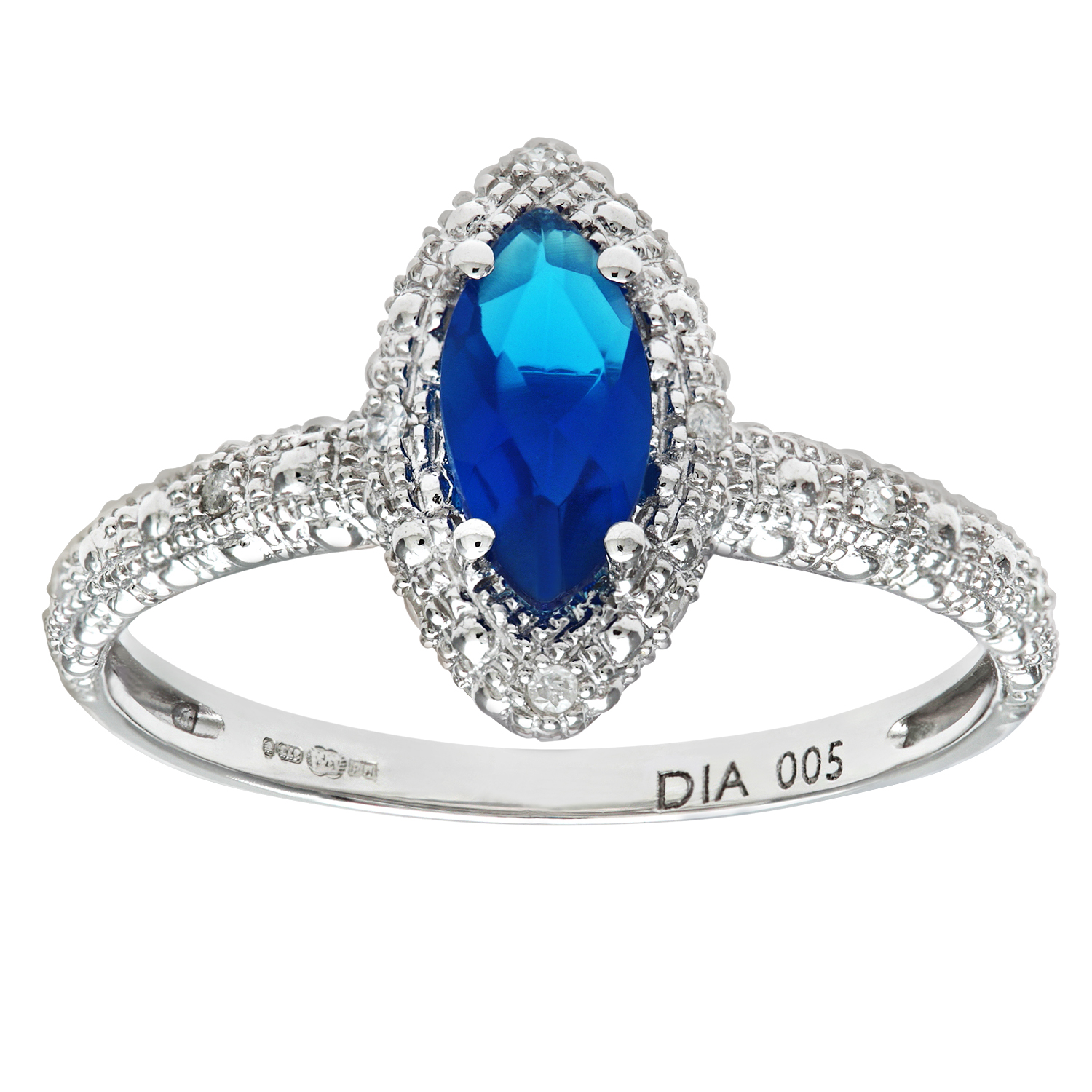 Diamant L'Eternel Womens 9ct White Gold Created Sapphire And Diamond Marquise Cluster Ring - Size K