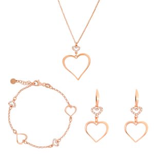 Orphelia ‘Alfina’ WoMens 925 Sterling Silver Set: Chain + Bracelet + Earrings – Rose SET-7383 – One Size