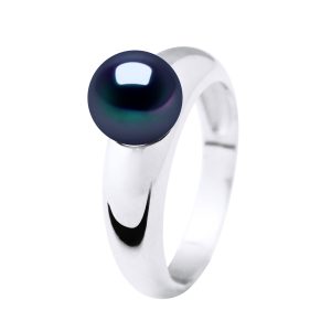 Diadema Womens – Ring Real Freshwater Pearls – Black Tahitian Style Silver – Size R