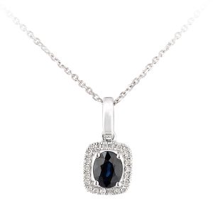 Diamant L’Eternel Womens 9ct White Gold Sapphire and Diamond Oval Gemstone Pendant Necklace – Size P 1/2