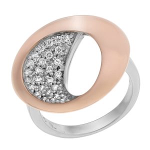 Orphelia Womens Ladies Embellished 925 Sterling Silver Ring – and Rose Gold, Size: L – Size L