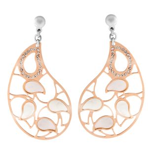 Orphelia Womens Ladies Embellished ‘Lana’ 925 Sterling Silver Drop Earrings – and Rose Gold – One Size