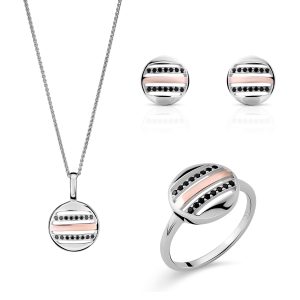 Orphelia ‘Maxwell’ WoMens 925 Sterling Silver Set: Necklace + Earrings + Ring – Silver/Rose SET-7501 – Silver & Rose Gold – Size K