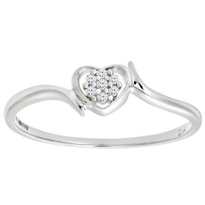 Diamant L’Eternel Womens 9ct White Gold Diamond Heart Cluster Ring – Size M
