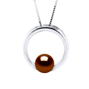 Diadema Womens CIRCLE Necklace Freshwater Pearl Round 8-9mm Chocolate 925 Silver – One Size