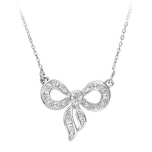 Diamant L’Eternel Womens 9ct White Gold 0.05ct Diamond Bow Necklace of 46cm – One Size