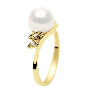 Ateliers Saint Germain Womens Ring Diamonds 0,04 Cts Real Cultured Freshwater Pearl Round 7-8 mm – White Gold – Size T 1/2