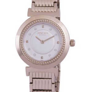 Johan Eric : djursland, WoMens, silver dial watch, applied screw like indexes w swarovski crystals, rose gold ip coated stainless steel case & bracelet.. – One Size