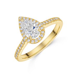 18ct Yellow Gold Lab Grown 0.75ct Pear Diamond Halo Shoulders 1.00tw
