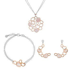 Orphelia ‘Maliya’ WoMens 925 Sterling Silver Set: Chain + Bracelet + Earrings – Silver/Rose SET-7388 – Silver & Rose Gold – One Size
