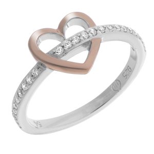 Orphelia WoMens 925 Sterling Silver Ring – Silver/Rose ZR-7286 – Silver & Rose Gold – Size L