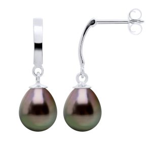 Diadema Womens – Earrings  White Gold and Real Tahitian Pearls – Natural – One Size