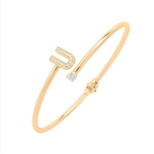 Latelita Womens Initial Bangle Gold U – Yellow Sterling Silver – One Size