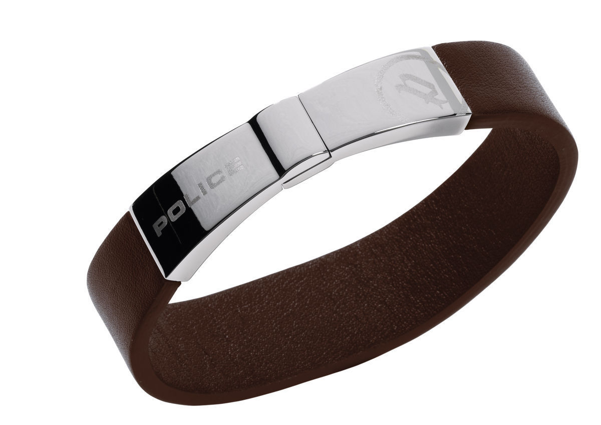 Police Unisex : "Elapse" Brown Leather Wrist Watch - Silver - One Size