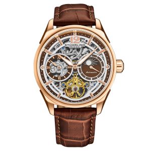 Stührling Mens Vanguard 1019 Dual Time Automatic Skeleton – Rose – One Size