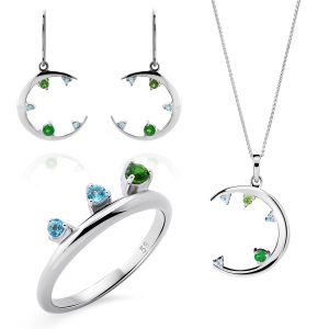 Orphelia ‘Eline’ WoMens 925 Sterling Silver Set: Necklace + Earrings + Ring – SET-7497 – Size L