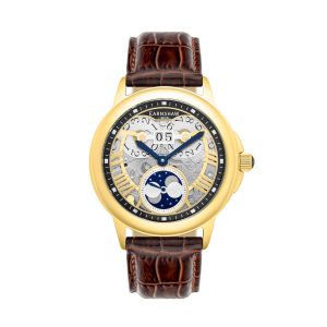 Thomas Earnshaw Mens Alfred Waterhouse Grand Date Moon Phase Automatic Watch – Gold Leather (archived) – One Size