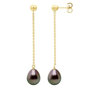 Ateliers Saint Germain Womens Hanging Earrings – Real Cultured Tahiti Pearls Pear 8-9 mm – Gold – One Size