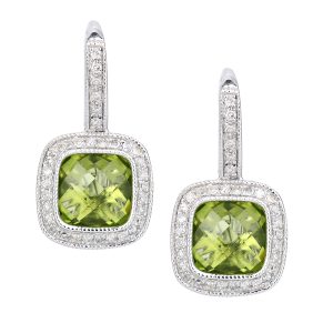 Diamant L’Eternel Womens 9ct White Gold Diamond and Peridot Square Hoop Earrings – One Size