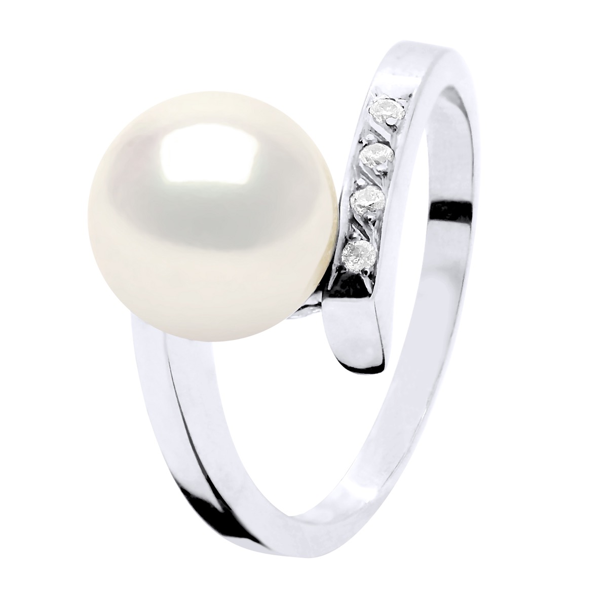 Ateliers Saint Germain Womens Ring Jewelry Diamond 0,04 Cts - Quality Hsi White Gold - Real Cultured Freshwater Pearl Round 8-9 mm - Size I
