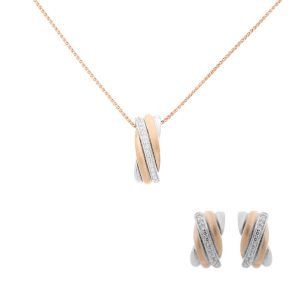 Orphelia ‘Joline’ WoMens 925 Sterling Silver Set: Chain-Pendant + Earrings – Silver/Rose SET-7118 – Silver & Rose Gold – One Size