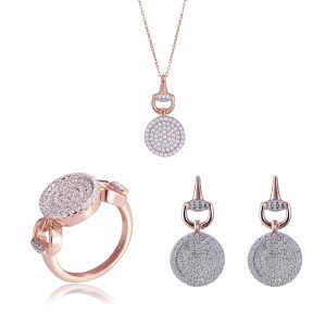 Orphelia ‘Alisia’ WoMens 925 Sterling Silver Set: Necklace + Earrings + Ring – Rose SET-7420 – Size O 1/2