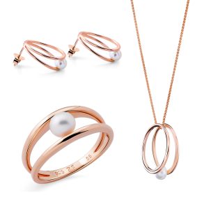 Orphelia ‘Heloise’ WoMens 925 Sterling Silver Set: Necklace + Earrings + Ring – Rose SET-7509 – Size O 1/2