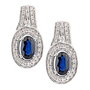 Diamant L’Eternel Womens 18ct White Gold Sapphire and Diamond Oval Drop Earrings – One Size