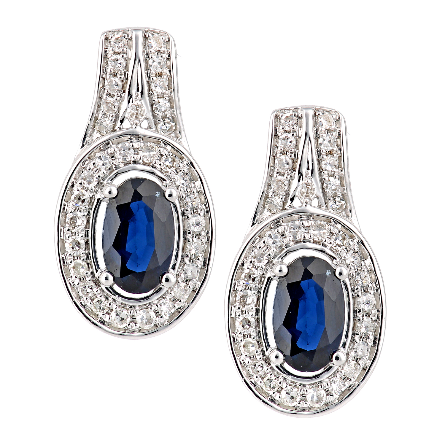 Diamant L'Eternel Womens 18ct White Gold Sapphire and Diamond Oval Drop Earrings - One Size