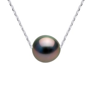 Diadema Womens – Necklace – Tahitian Pearl – Cable Chain Diamonds – Natural Silver – One Size