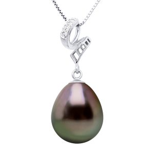 Ateliers Saint Germain Womens Pendant Volute White Gold – Real Cultured Tahiti Pearl Pear 11-12 mm – One Size