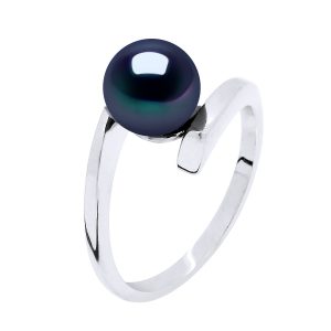 Diadema Womens – Ring CROSS Real Freshwater Pearls – Black Tahitian Style Silver – Size I
