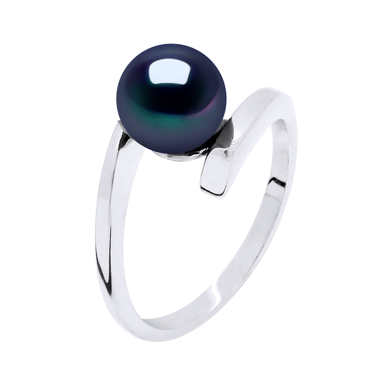 Diadema Womens - Ring CROSS Real Freshwater Pearls - Black Tahitian Style Silver - Size K
