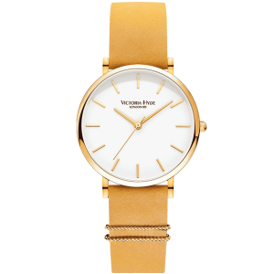 Victoria Hyde London Womens Watch Seven Sisters Classic Leather, yellow white – Grey & Rose Gold Stainless Steel – One Size